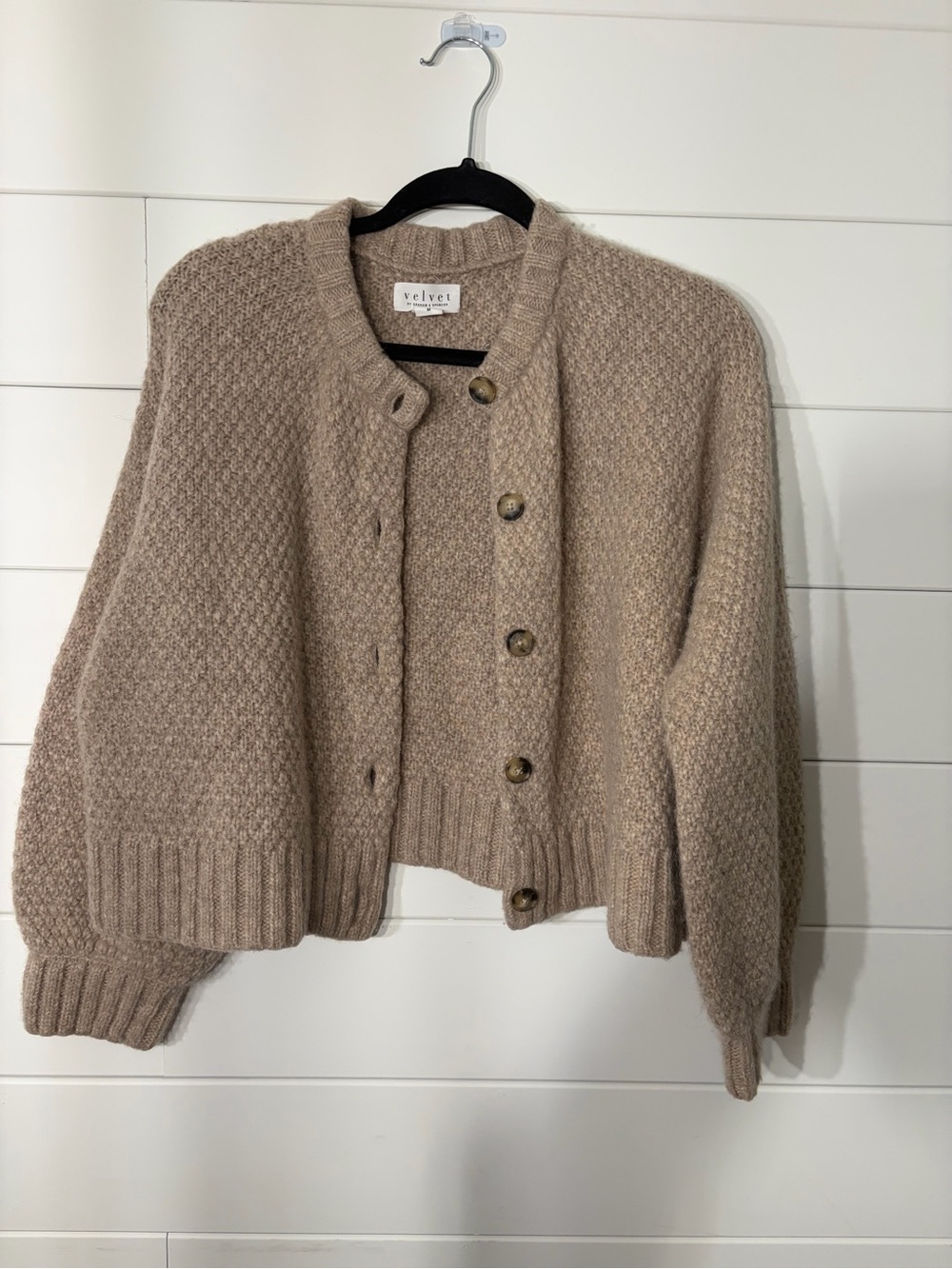 Velvet by Graham & Spencer Chunky Taupe Button-Up Cardigan